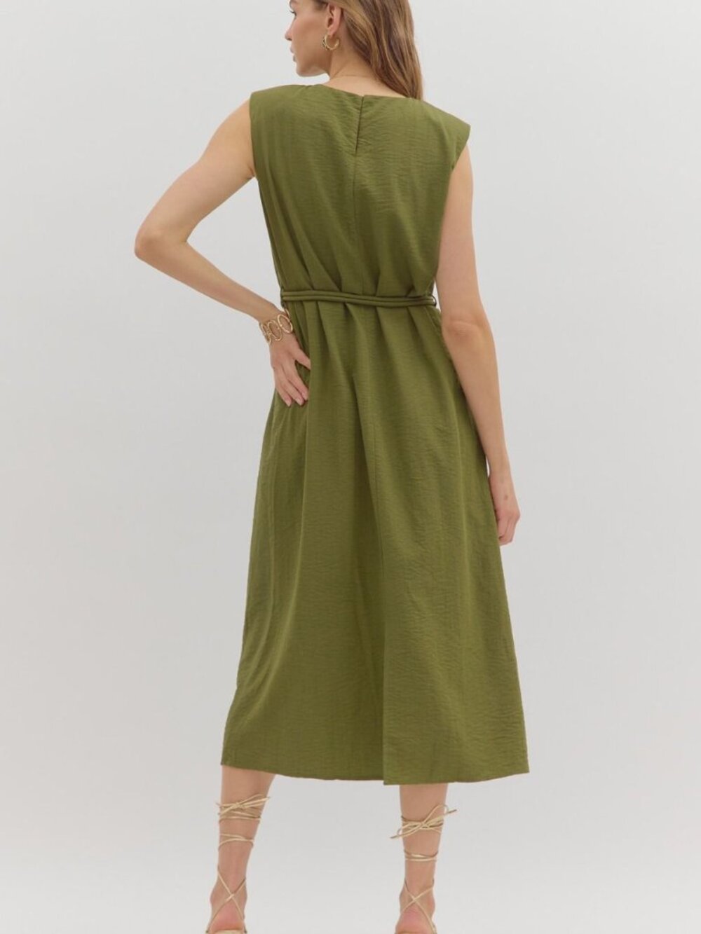 Sage Belted Midi Dress - Picture 4 of 7